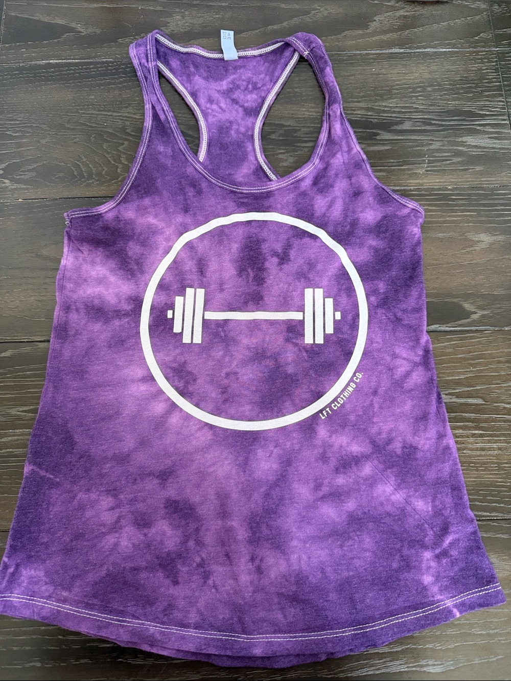 LFT Clothing Co. Purple Tie-Dye Racerback Tank w/ White Barbell Logo medium